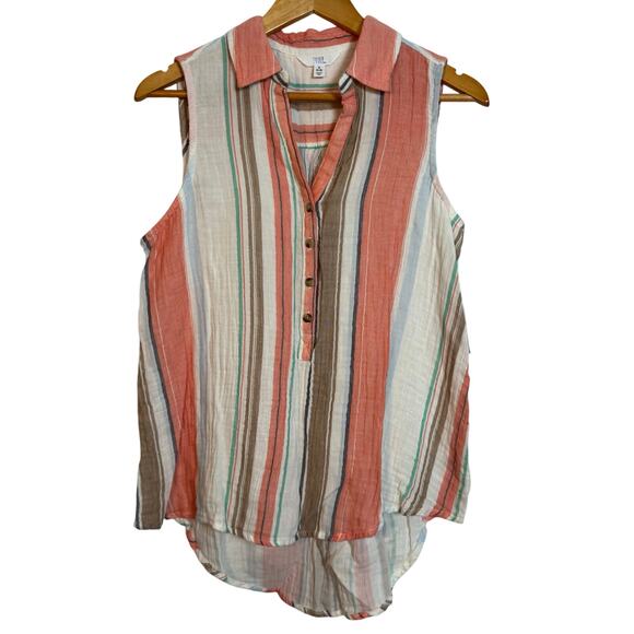 Time and Tru Women's Size Small 100% Cotton Sleeveless Peach Striped Tank, NWT - Picture 1 of 7